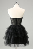Sparkly A Line Sweetheart Tiered Corset Cute Little Black Dress