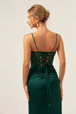 Dark Green Mermaid Corset Maxi Bridesmaid Dress with Slit
