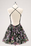 Sparkly A Line Floral Little Black Dress with Sequins