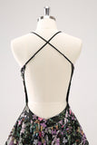 Sparkly A Line Floral Little Black Dress with Sequins