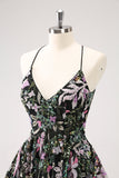 Sparkly A Line Floral Little Black Dress with Sequins