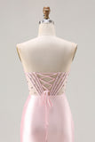 Strapless Corset Appliqued Mermaid Pink Prom Dress