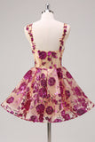 White A-Line Corset Short Floral Prom Dress with Sequins
