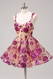 White A-Line Corset Short Floral Prom Dress with Sequins
