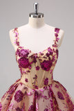 White A-Line Corset Short Floral Prom Dress with Sequins