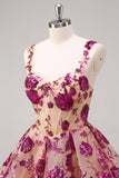 White A-Line Corset Short Floral Prom Dress with Sequins