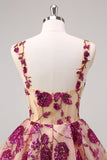 White A-Line Corset Short Floral Prom Dress with Sequins
