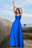 Ink Blue A-Line Keyhole Satin Pleated Long Bridesmaid Dress with Slit
