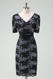 Sheath V-Neck Lace Little Black Dress with Short Sleeves