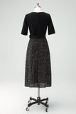 Sparkly A-Line Sequin Little Black Dress with Half Sleeves