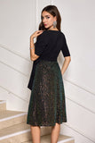 Sparkly A-Line Sequin Little Black Dress with Half Sleeves