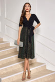 Sparkly A-Line Sequin Little Black Dress with Half Sleeves