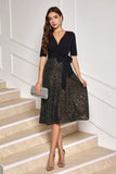 Sparkly A-Line Sequin Little Black Dress with Half Sleeves