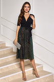 Sparkly A-Line Sequin Little Black Dress with Half Sleeves