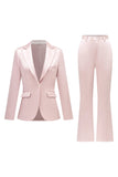 Candy Pink 2 Piece Peak Lapel Satin Slim Fit Women Suit