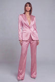 Candy Pink 2 Piece Peak Lapel Satin Slim Fit Women Suit