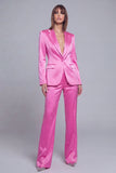 Candy Pink 2 Piece Peak Lapel Satin Slim Fit Women Suit