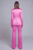 Candy Pink 2 Piece Peak Lapel Satin Slim Fit Women Suit