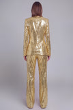Sparkly Golden Peak Lapel Sequin 2 Piece Women Party Suits