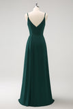Dark Green A-Line Watteau Train Long Chiffon Bridesmaid Dress with Slit