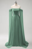 A-Line Cold Shoulder Chiffon Long Lilac Bridesmaid Dress with Capes
