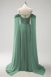 A-Line Cold Shoulder Chiffon Long Lilac Bridesmaid Dress with Capes