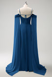 A-Line Cold Shoulder Chiffon Long Lilac Bridesmaid Dress with Capes