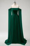 A-Line Cold Shoulder Chiffon Long Lilac Bridesmaid Dress with Capes