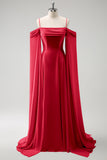 A-Line Cold Shoulder Chiffon Long Lilac Bridesmaid Dress with Capes