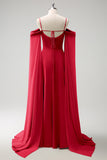 A-Line Cold Shoulder Chiffon Long Lilac Bridesmaid Dress with Capes