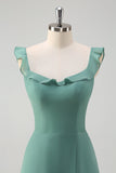 Eucalyptus A Line Square Neck Backless Floor Length Bridesmaid Dress