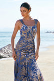 Mermaid Off The Shoulder Ruched Burnout Velvet Grey Blue Long Bridesmaid Dress