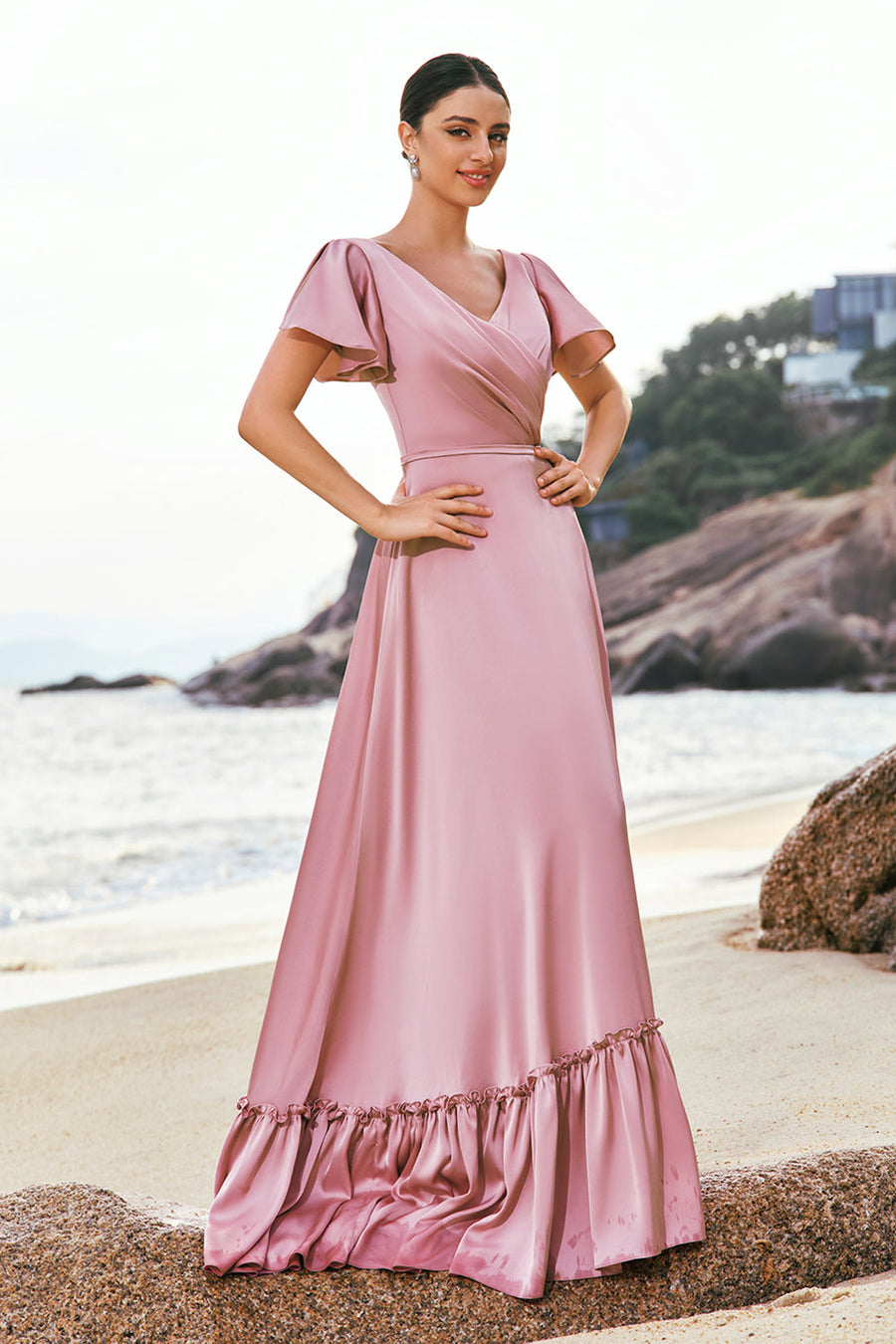 blush pink bridesmaid dresses uk Custom One Shoulder Simple Unique Beach Short Bridesmaid Dresses BD080 –  bridalsew main image 1