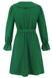 Ruffle Bell Long Sleeves A Line Little Black Dress with Belt