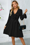Ruffle Bell Long Sleeves A Line Little Black Dress with Belt