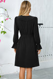 Ruffle Bell Long Sleeves A Line Little Black Dress with Belt