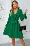 Ruffle Bell Long Sleeves A Line Little Black Dress with Belt