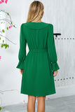 Ruffle Bell Long Sleeves A Line Little Black Dress with Belt