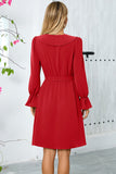 Ruffle Bell Long Sleeves A Line Little Black Dress with Belt