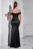 Black Mermaid Off the Shoulder Ruched Long Formal Dress