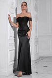 Black Mermaid Off the Shoulder Ruched Long Formal Dress