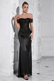 Black Mermaid Off the Shoulder Ruched Long Formal Dress