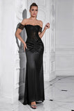 Black Mermaid Off the Shoulder Ruched Long Formal Dress