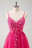 Sparkly Blush A-Line Spaghetti Straps Corset Tulle Long Prom Dress