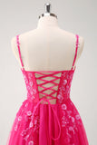 Sparkly Blush A-Line Spaghetti Straps Corset Tulle Long Prom Dress