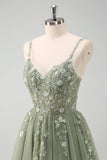 Sparkly Blush A-Line Spaghetti Straps Corset Tulle Long Prom Dress
