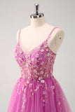 Sparkly Blush A-Line Spaghetti Straps Corset Tulle Long Prom Dress