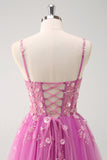 Sparkly Blush A-Line Spaghetti Straps Corset Tulle Long Prom Dress