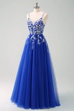 Sparkly Blush A-Line Spaghetti Straps Corset Tulle Long Prom Dress