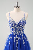 Sparkly Blush A-Line Spaghetti Straps Corset Tulle Long Prom Dress